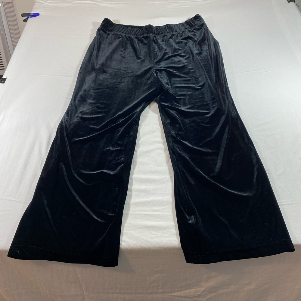 Susan Graver PullOn Velvet Pants Wide Black Elastic Waist PXL Pull On Trousers